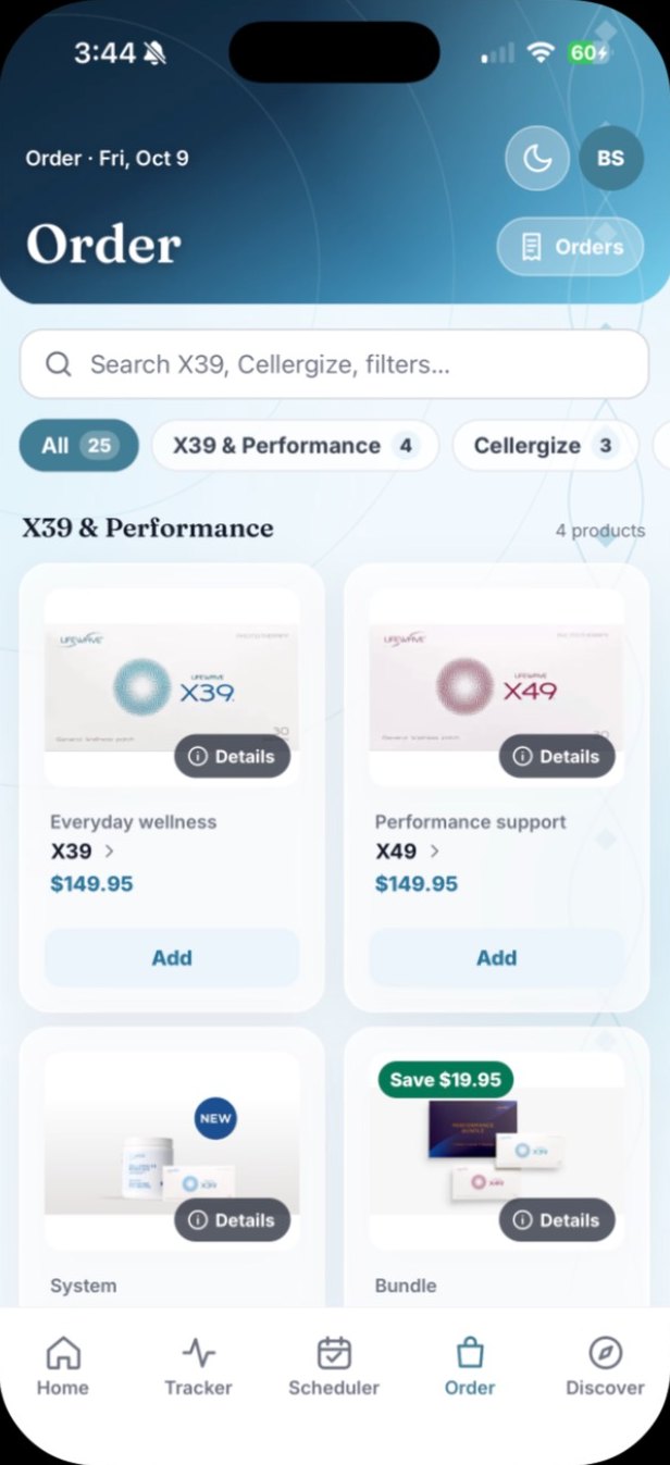 DFS Health order screen listing X39 and X49