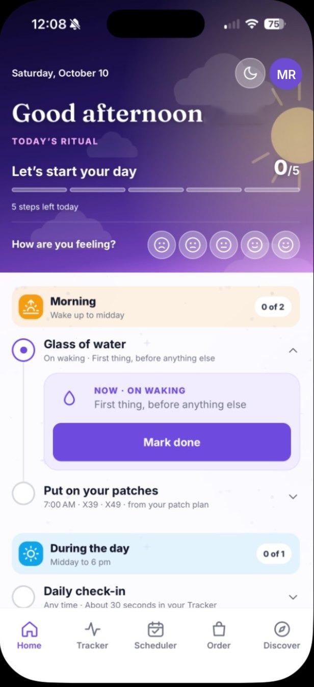DFS Health home screen in the Night Bloom theme, light mode